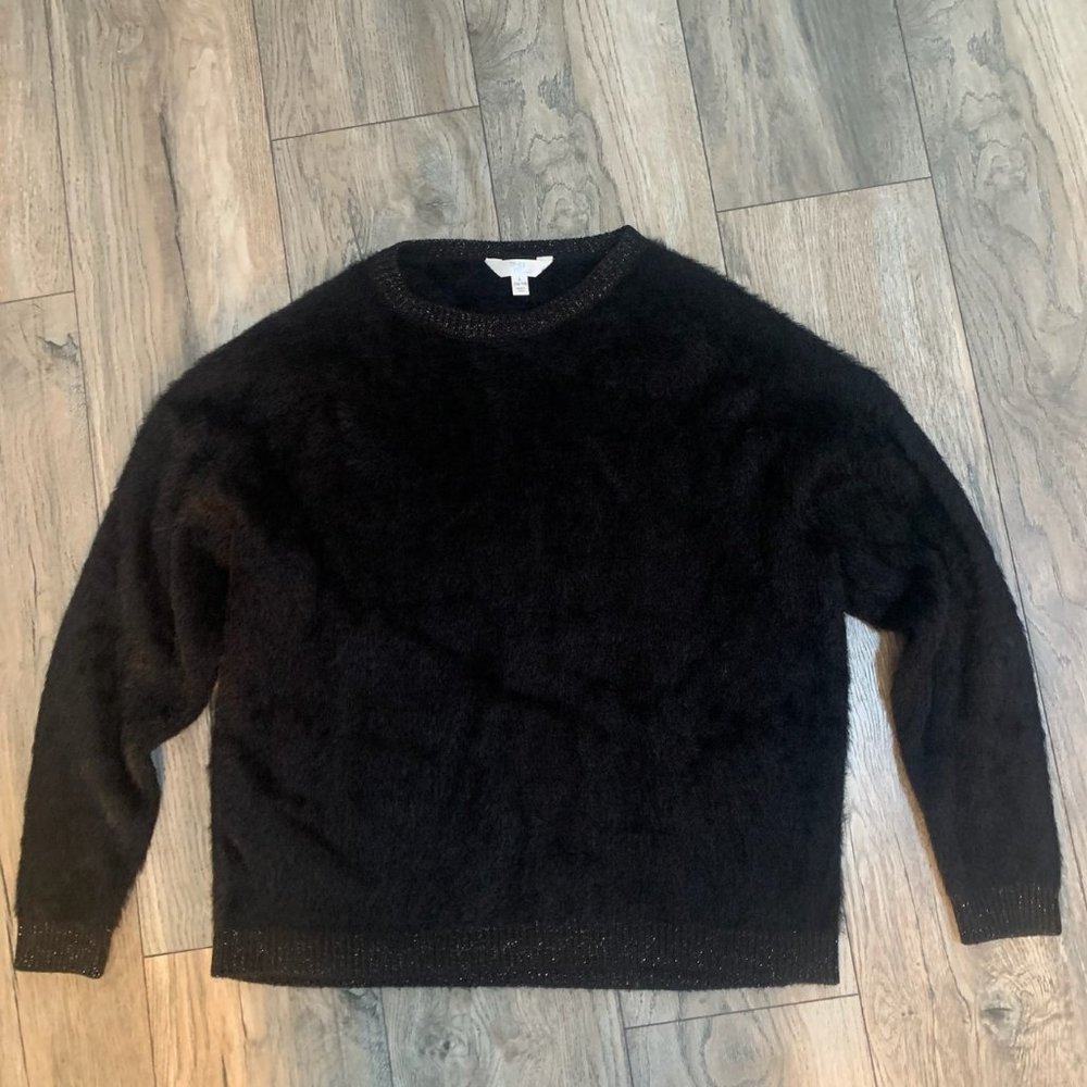 TIME AND‎ TRU BLACK FUZZY/FURRY SWEATER W/SILVER LARGE 12-14-EUC